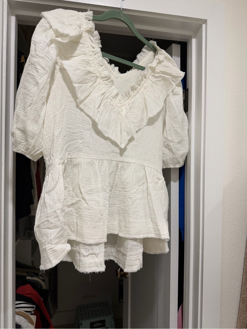 Free the Roses White Ruffle V-Neck Peasant Tunic